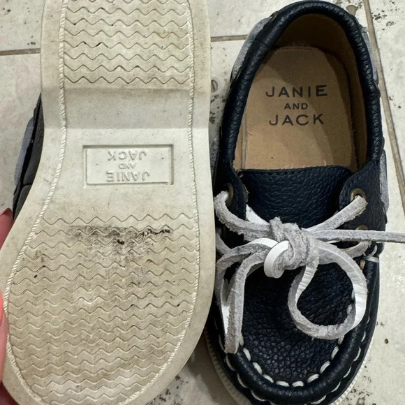 Janie and Jack Navy Blue Leather Baby Boat Shoes - Picture 7 of 7